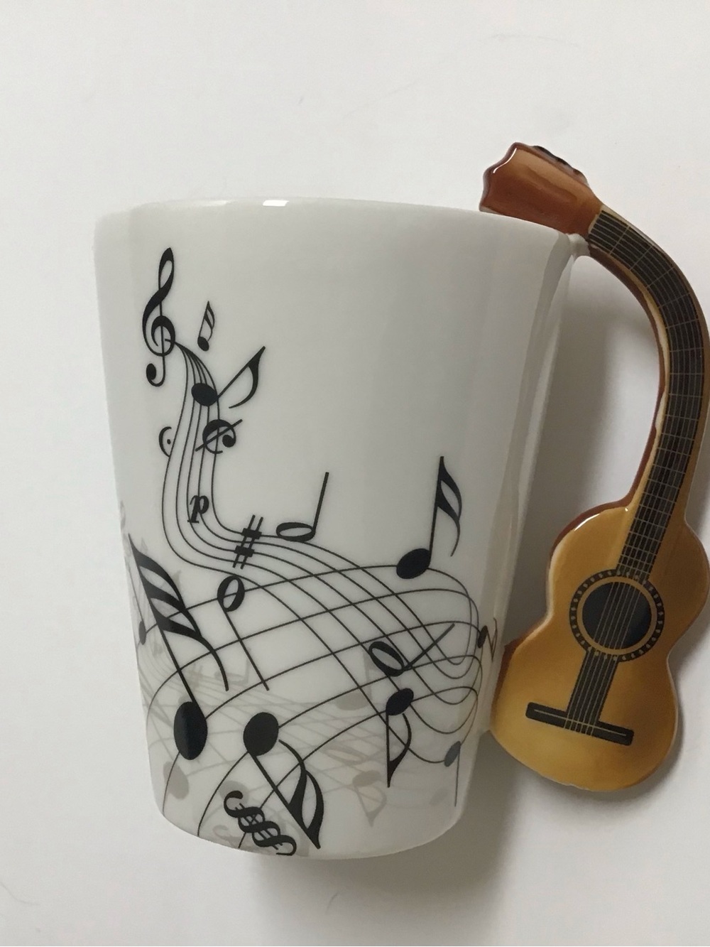 Guitar Handle Porcelain Coffee Mug Tea Cup 8oz Music Notes Rocker Desk Pen Cup